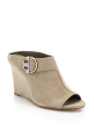 Tory Burch Thames Suede Wedge Mule Sandals in Nude