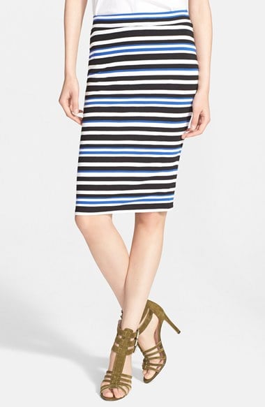 Trina Turk Ashby Stripe Jersey Pencil Skirt in Brilliant Blue