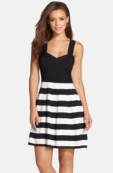 Trina Turk 'Envy' Stripe Sweater Dress in Black/White