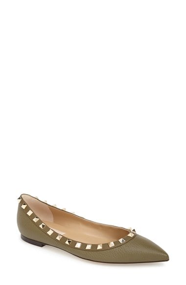 Valentino 'Rockstud' Ballerina Flat (Women) in Army Green