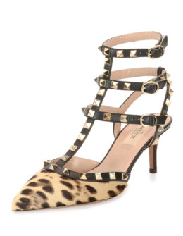 Valentino Rockstud Leopard Print Pointed Toe Heels