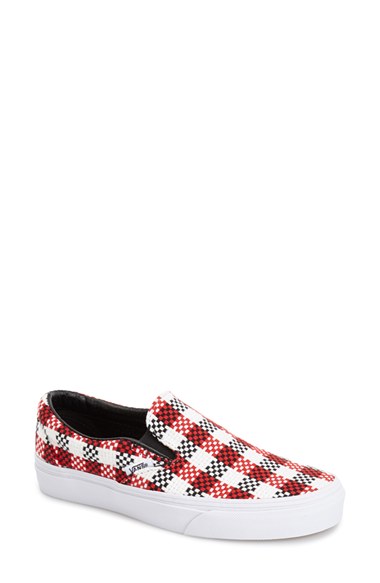 Vans 'Classic' Woven Slip-On (Women) in Black/Red/True White