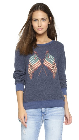 Wildfox Lady Liberty Baggy Beach Sweatshirt in Opium Blue