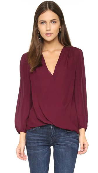 alice + olivia Arleen Drape Blouse in Merlot