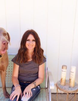 My precious Weimaraner Fred and I posed next to my beloved Aveeno Nourish + Shine Shampoo and Aveeno Nourish + Shine Conditioner.