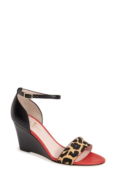 kate spade new york 'amanda' leopard print wedge sandal (Women) in Desert/Black