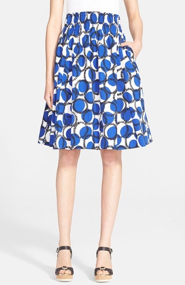 kate spade new york 'stamped dots blaire' print flare skirt in lapis blue