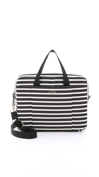 Kate Spade New York Classic Nylon 13" Stripe Laptop Commuter Bag in Black/Cream