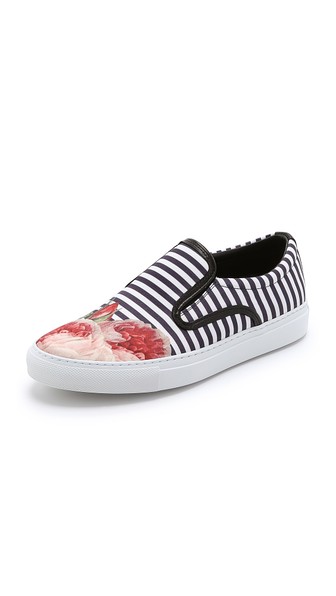 Mother of Pearl Achilles Floral Print Slip On Sneakers in Pinstripe Pink
