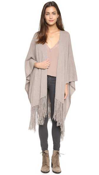 360 SWEATER Annelyse Fringe Wrap in Almond