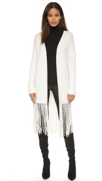 360 SWEATER Quincy Fringe Cardigan in Chalk