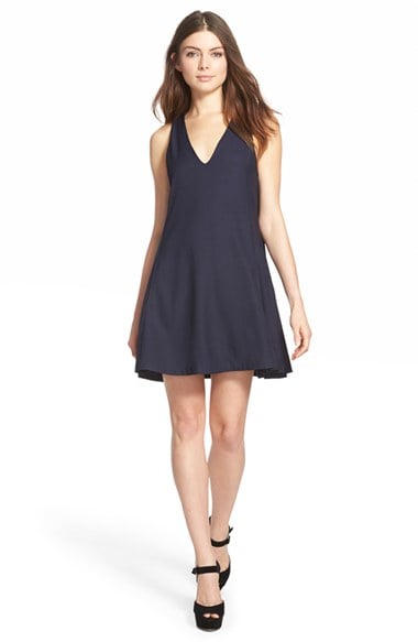 ASTR V-Neck Crepe Shift Dress in Blue