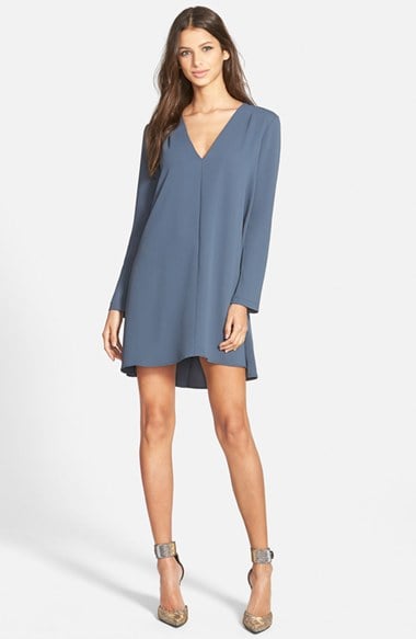 ASTR V-Neck Long Sleeve Shirtdress in Blue