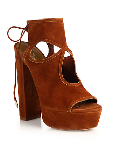 Aquazzura Sexy Thing Suede Platform Booties in Luggage