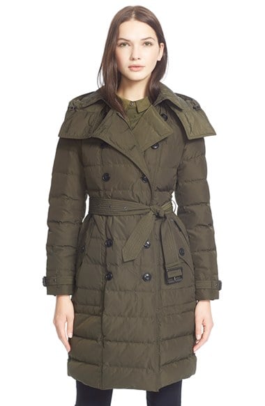 Burberry Brit Burberry Brit 'Allerdale' Long Belted Down Trench Coat in Olive Green