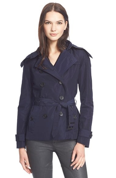 Burberry Brit Burberry Brit 'Balmoral' Cropped Trench Coat with Detachable Hood in Navy Blue