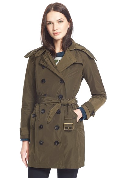 Burberry Brit Burberry Brit 'Balmoral' Taffeta Trench Coat with Detachable Hood in Dark Olive