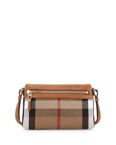 Burberry Brit Check Canvas Crossbody Bag in Saddle Brown