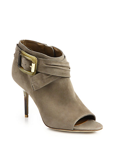 Burberry Open-Toe Suede Booties in Dark Grey