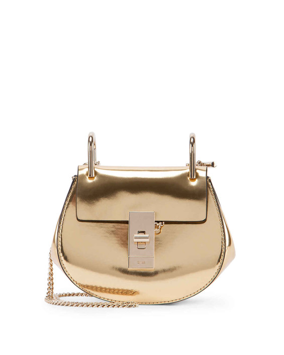 Chloe Drew Nano Mirror Leather Saddle Bag in Gold