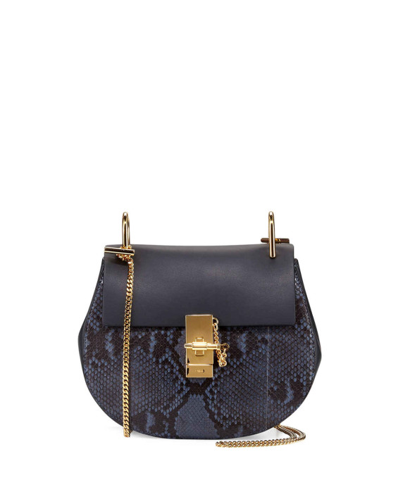 Chloe Drew Small Python Shoulder Bag in Navy/Black