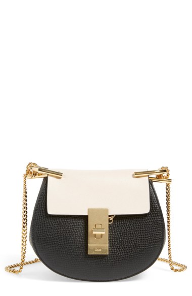 Chloé 'Nano Drew' Lambskin & Calfskin Leather Shoulder Bag in Black
