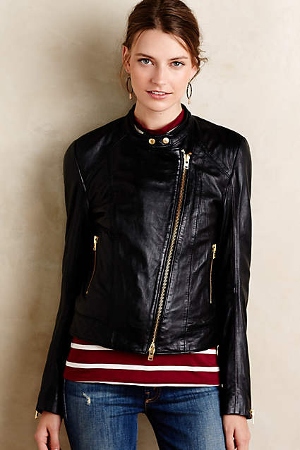 Closed Leather Moto Jacket by Closed in Black