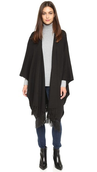 DKNY Pure DKNY Open Front Fringe Poncho in Black