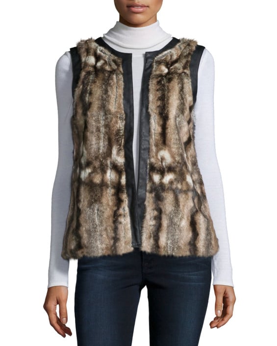 Design History Faux-Fur Vest W/Contrast Trim in Brown