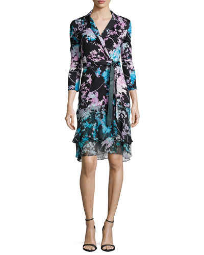 Diane Von Furstenberg Cathy Floral Daze Wrap Dress in Floral Daze Sky