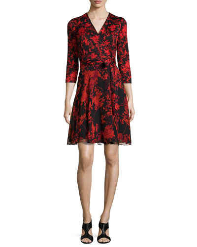 Diane von Furstenberg Irina Floral-Print Combo Wrap Dress in Floral Daze Blk
