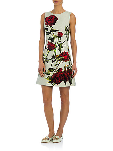 Dolce & Gabbana Floral Brocade A-Line Dress in Sage-Multi
