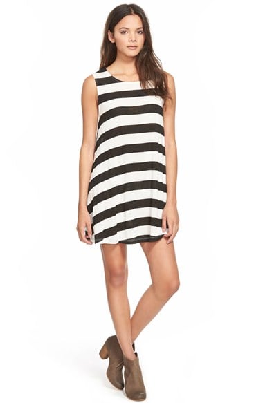 EVERLY White Horizontal Stripe Tank Dress in Black