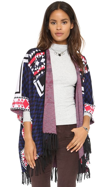 Ella Moss Lima Geometric Print Fringe Cardigan in Midnight
