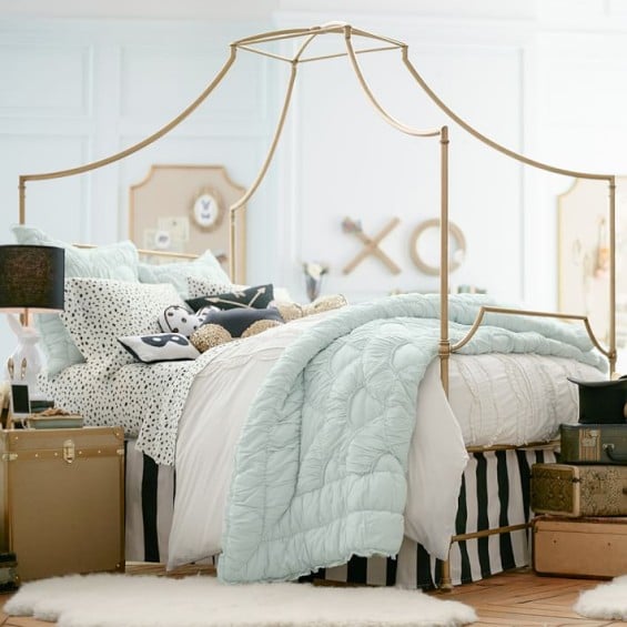 Emily Current + Meritt Elliott Maison Canopy Bed in Gold. PB Teen