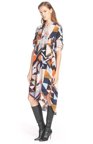 FOUNDRAE Long Sleeve Print Silk Shirtdress in Bauhaus