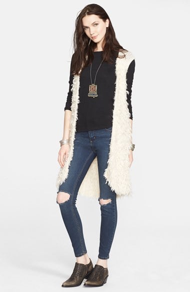 Free People Faux Fur Open Vest in Ivory