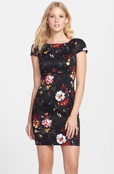 French Connection 'Gardini' Floral Print Cotton Sheath Dress in Black Multi