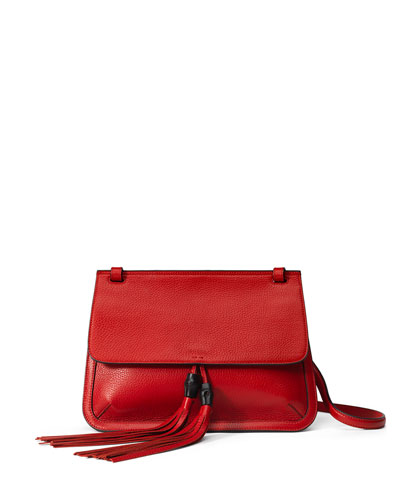 Gucci Bamboo Daily Leather Flap Shoulder Bag in Red 