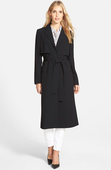 Halogen® Wrap Front Long Trench Coat (Regular & Petite) in Black