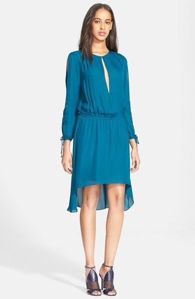  Haute Hippie Cold Shoulder Silk Blouson Dress in Blue Coral