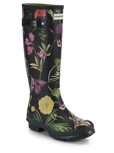 Hunter RHS Tall Floral-Print Rain Boots in Black-Multi