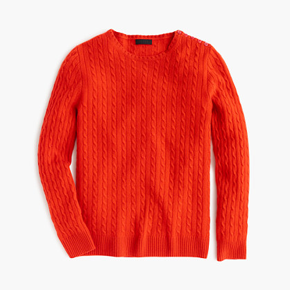 J.Crew COLLECTION ITALIAN CASHMERE MINI-CABLE SWEATER item e2094 in Vivid Flame