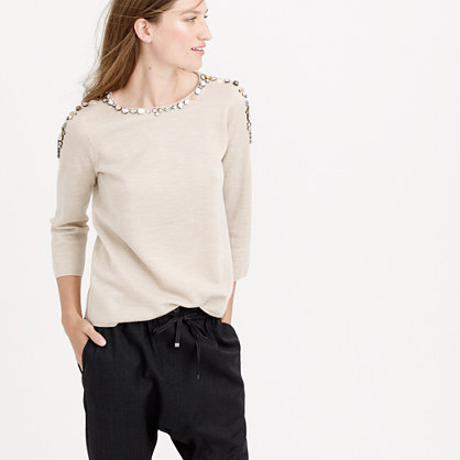 J.Crew JEWELED CREWNECK SWEATER item e2294 in Hthr Oatmeal