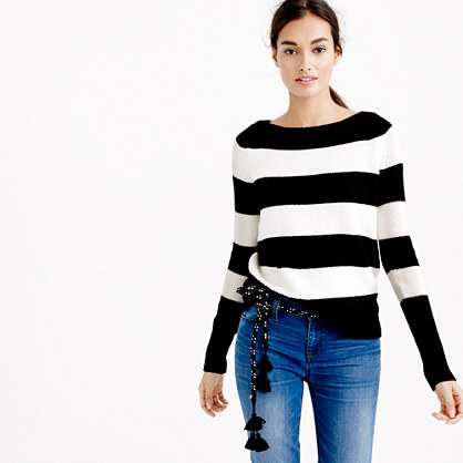 J.Crew WOOL BOATNECK SWEATER IN STRIPE item e1601 in Black Salt
