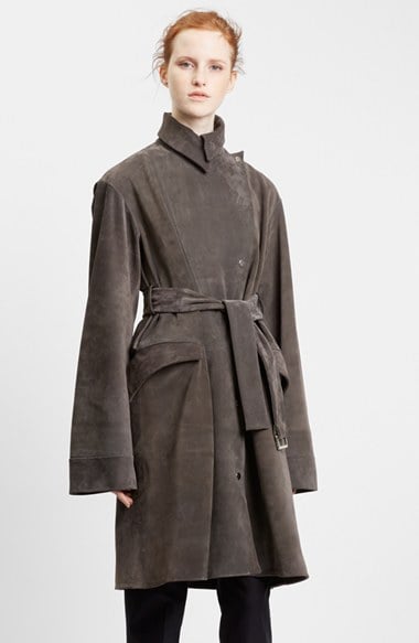J.W.ANDERSON Asymmetrical Suede Trench Coat in Dark Grey