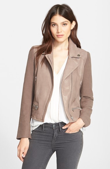 Joie 'Seabrooke' Mixed Media Moto Jacket in Deep Desert Fog