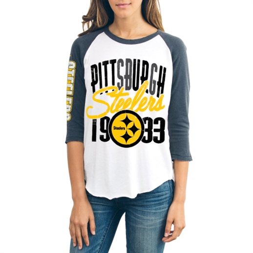 Junk Food Pittsburgh Steelers Women's Cream All American Raglan Three-Quarter Length Sleeve T-Shirt
