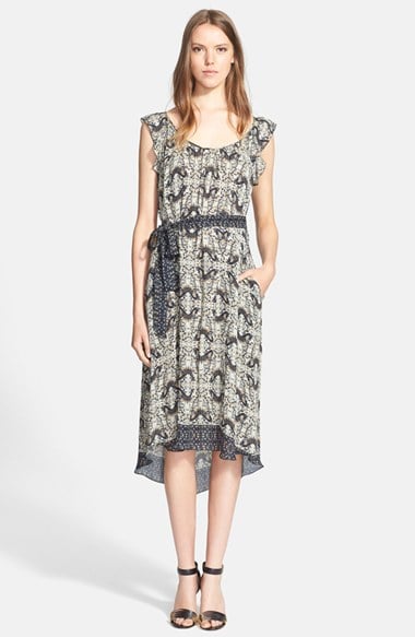 L'AGENCE 'Audry' Print Double Silk Georgette Dress in Taupe/Navy