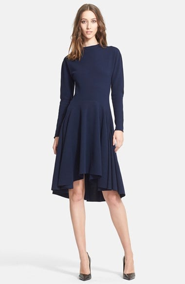 Lanvin Long Sleeve High/Low Jersey Dress in Navy